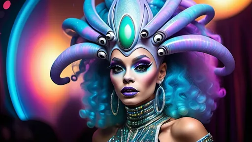 Prompt: Gorgeous 25-year-old Alien from the planet Calle Drag Queen.