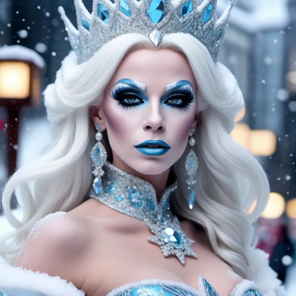 Prompt: A high definition hyper-detail live action digital photograph of a Drag snow queen