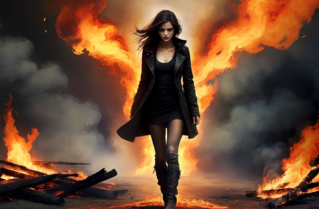 Prompt: Like a renegade
All alone she walks through fire
'Til she crashes and blazes
She's living on the edge