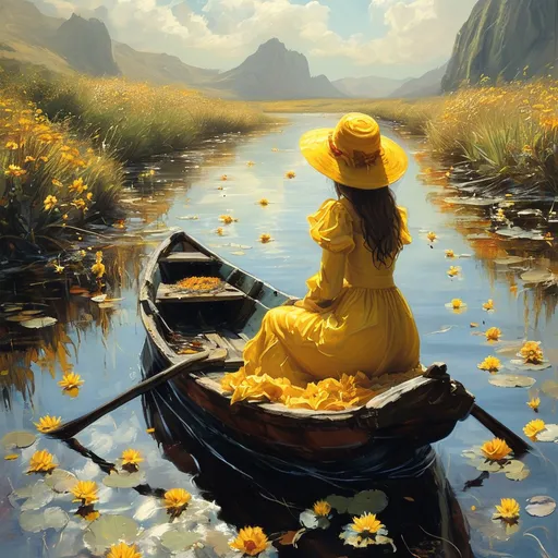 Prompt: Picture yourself in a boat on a river
With tangerine trees and marmalade skies
Somebody calls you, you answer quite slowly
A girl with kaleidoscope eyes

Cellophane flowers of yellow and green
Towering over your head
Look for the girl with the sun in her eyes