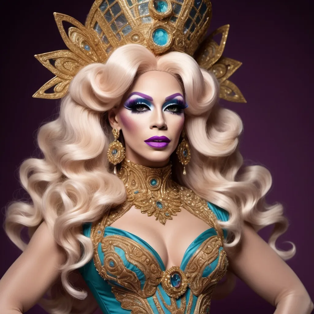 Prompt: The most beautiful drag queen on Venus wearing the traditional Venusian dress.