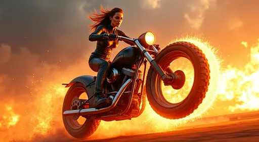 Prompt: Faster than a bullet
Terrifying scream
Enraged and full of anger
She is half woman and half machine
Rides the metal monster
Breathing smoke and fire
Closing in with vengeance soaring high