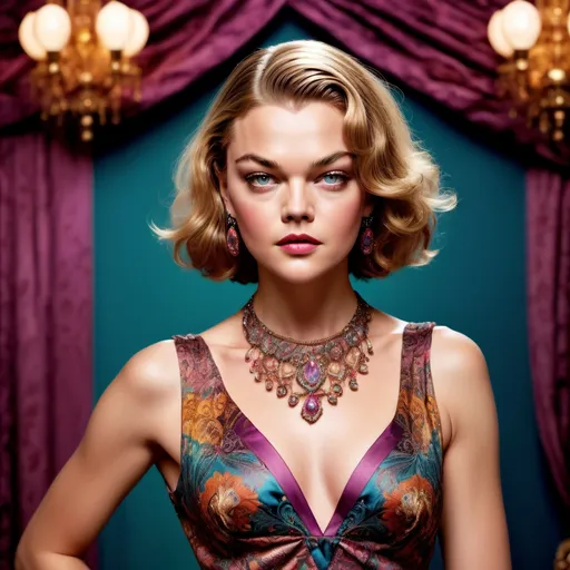 Prompt: (A young Leonardo Dicaprio dressed in drag wearing an Etro dress), fashion elegance, (stylish pose), intricate patterns, vibrant colors, (high fashion), soft focus, warm lighting with a glamorous touch, showcasing elegant accessories, luxurious fabric detail, upscale ambience, beautifully styled hair, (ultra-detailed), captivating expression, fashion-forward aesthetic, luxurious background elements.