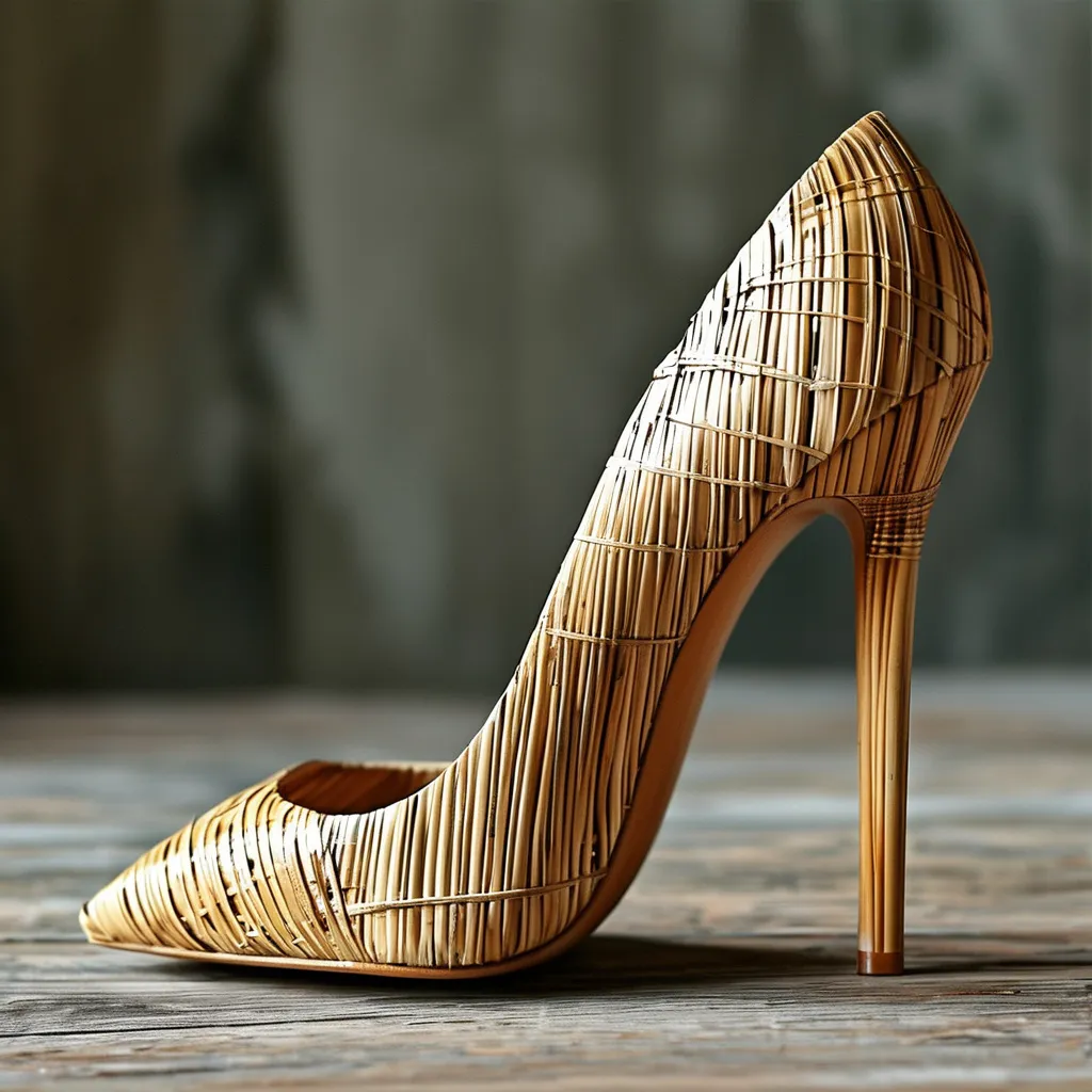 Prompt: 8 inch stiletto bamboo high heel shoes. 