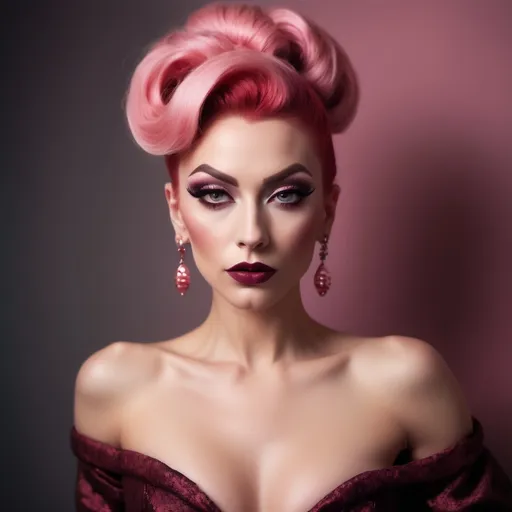 Prompt: photorealistic, (Holga photography), gorgeous ultra-muscular 25-year-old Russian drag queen businesswoman with long pink updo hair, drak eyeshadow and dark red lipstick,  (flirty expression), (playful pose), full body, low-fidelity dreamy aesthetic, soft light flare, analog photography style, vintage charm, grainy texture, warm tones, stylish attire, evoking authority and elegance, reminiscent of classic business imagery, capturing a moment of confidence, (low quality), ideal for a striking portfolio or profile shot, perfect blend of retro and modern vibes.