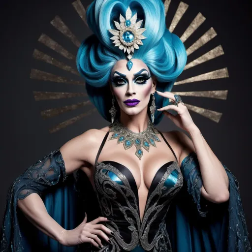 Prompt: The most beautiful caucasian drag queen  in Hades wearing the traditional Hades dress.