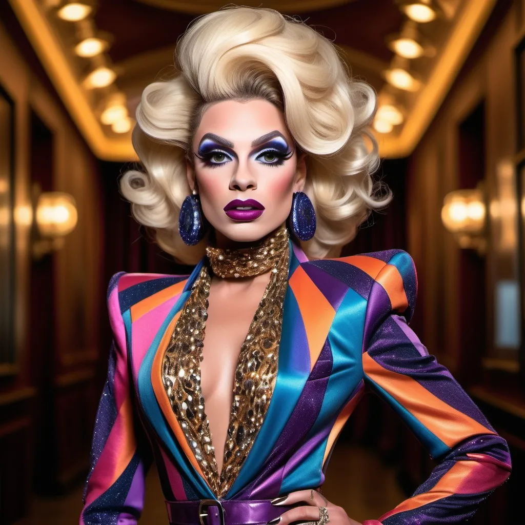 Prompt: The most beautiful masculine 25-year-old, fit, French drag queen ever. Wearing a gorgeous ensemble of men's and women's clothing with 8 inch stiletto high heel shoes.