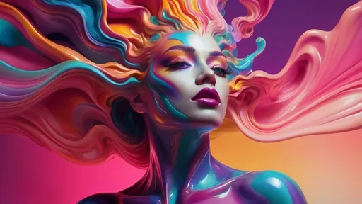 Prompt: (mesmerizing dreamscape), gorgeous muscular drag queen, vibrant, (streaming vibrant colors), surreal morphing shapes, fluid movements, seamless transitions, state of the art visuals, imaginative landscapes, enchanting atmosphere, captivating transformations, high depth, high resolution, ultra-detailed, abstract design, mesmerizing fluidity, otherworldly beauty.