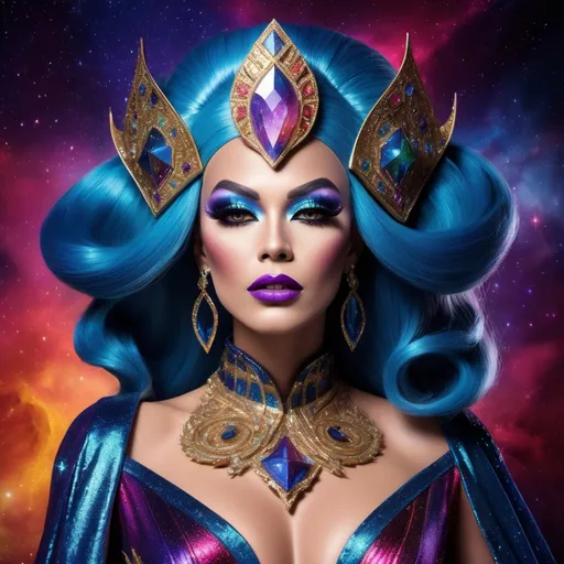 Prompt: The most beautiful drag queen on Krypton wearing the traditional Krypton dress.