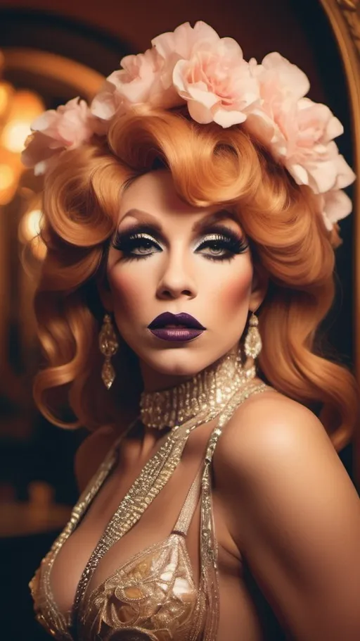 Prompt: Glamour photography of gorgeous drag queen model in paris in the style of Guy Aroch