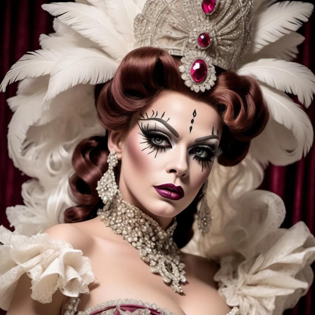 Prompt: A high definition hyper-detail live action digital photograph of a Drag queen 1880s showgirl