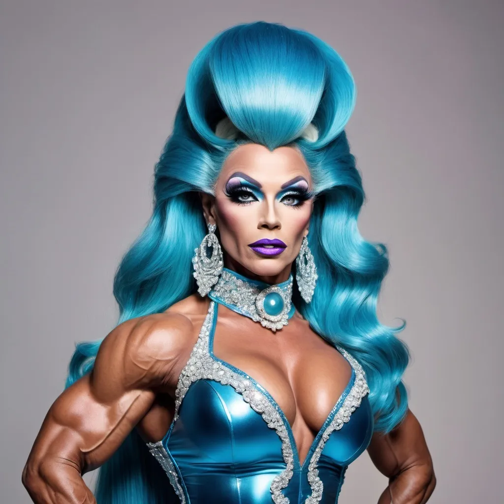 Prompt: The most beautiful drag queen bodybuilder on Neptune wearing the traditional Neptune dress.