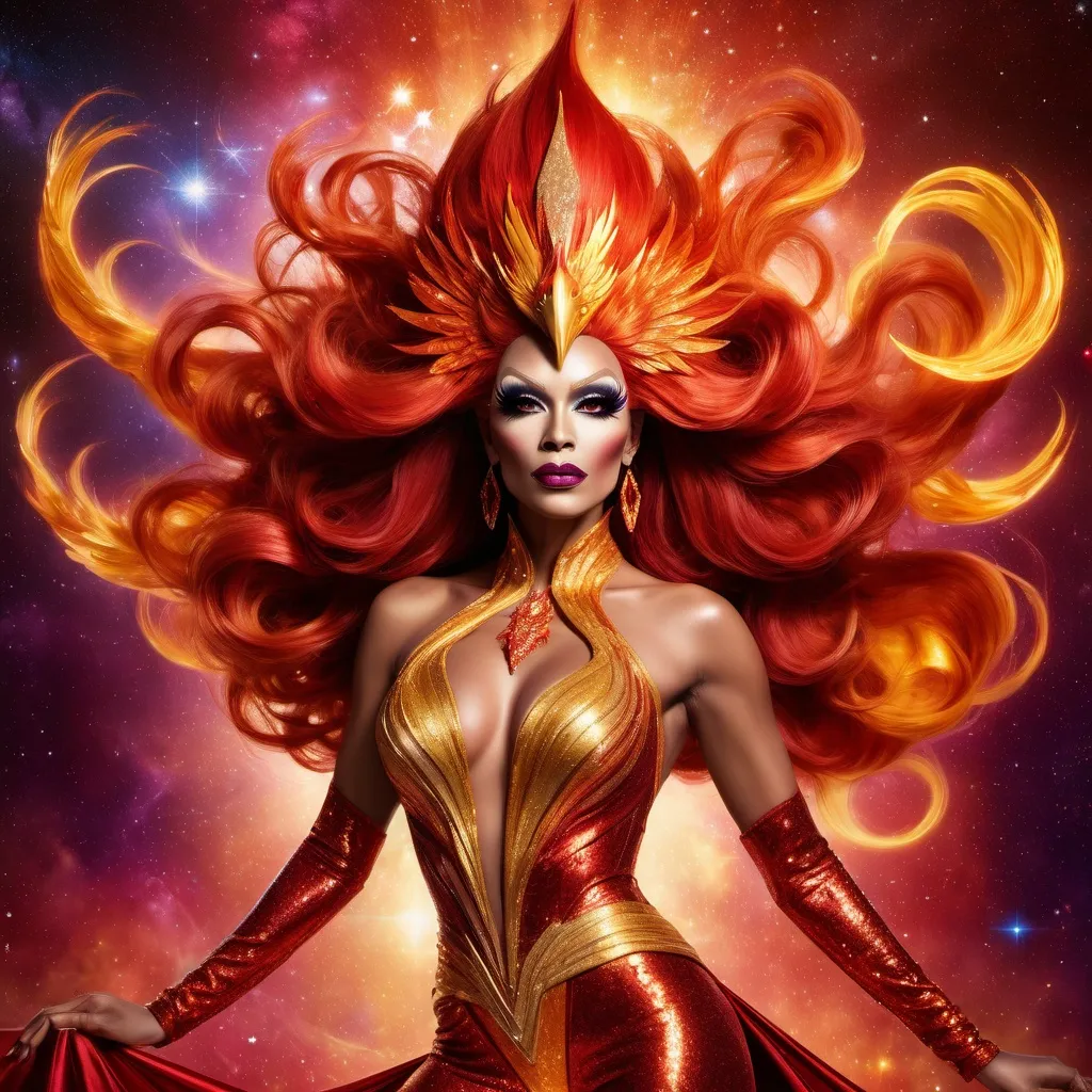 Prompt: Gorgeous drag queen (Marvel Superhero The Phoenix)