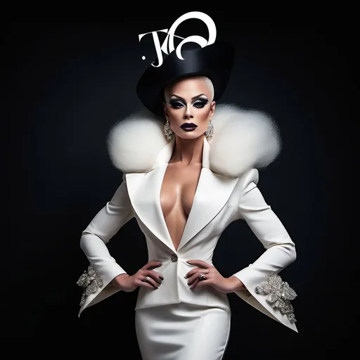 Prompt: A mesmerizing portrait graces the cover of an elite fashion magazine, capturing the essence of high-end sophistication. Set against a jet-black backdrop, the gorgeous, muscular, Polish, drag queen, model exudes confidence and allure, adorned in exquisite fashion garments that epitomize elegance and class. This breathtaking image transcends traditional notions of style, embodying an innovative vision of haute couture that pushes the boundaries of modern aesthetics.