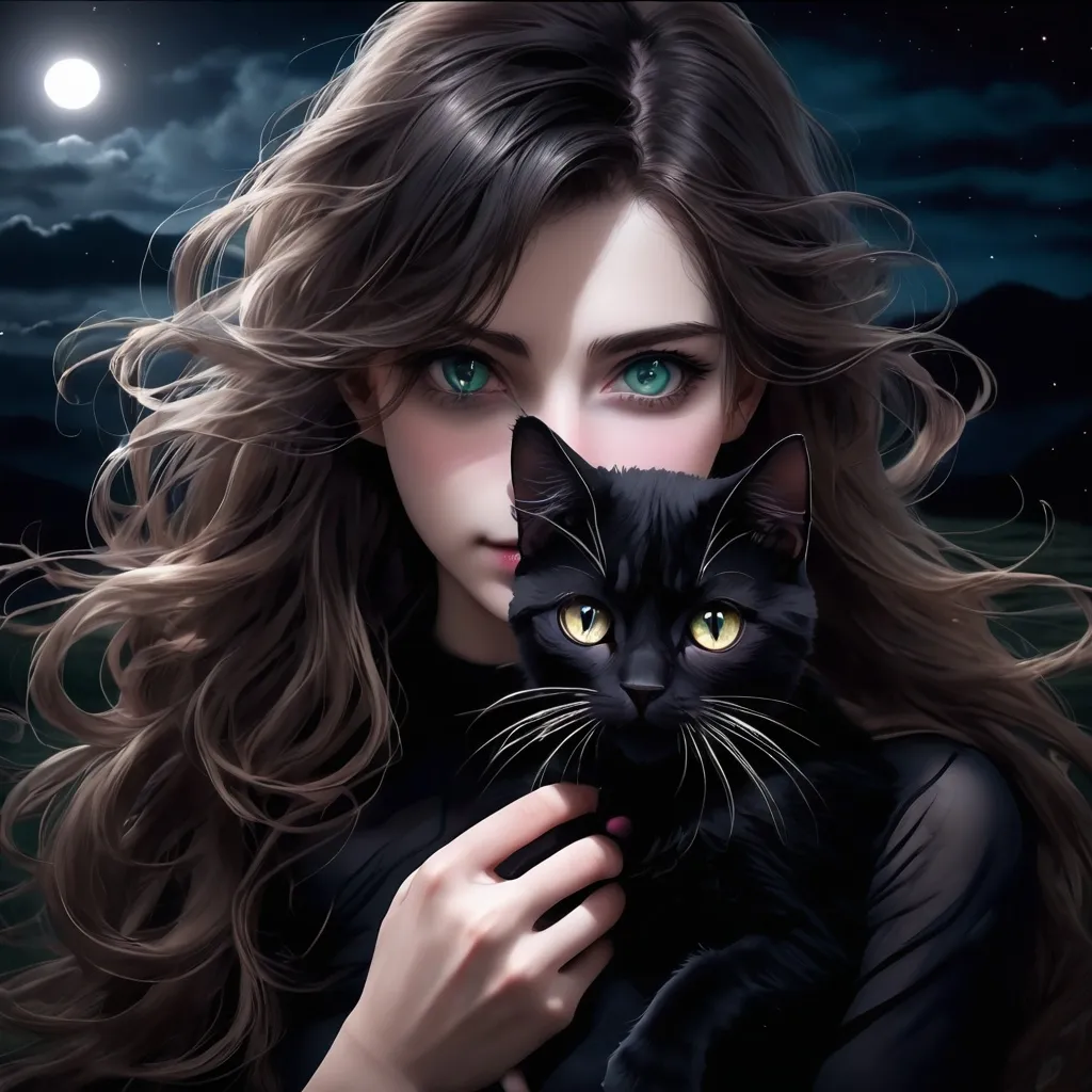 Prompt: With hair as dark as night
Her eyes were like that of a cat in the dark
That hypnotized me with love