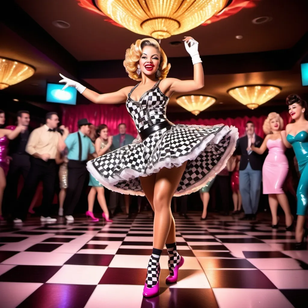 Prompt: A high definition hyper-detail live action digital photograph of a Drag queen sock hop dancer