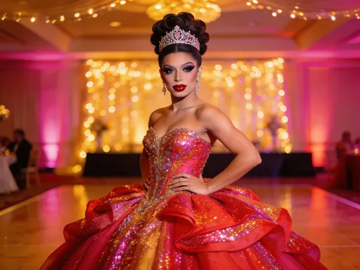 Prompt: 18-year-old flamboyant drag queen at the senior prom..