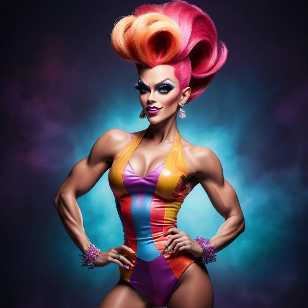 Prompt: If Jimmy Neutron was a gorgeous supermodel drag queen (full length photo) with long muscular legs and a very muscular physique