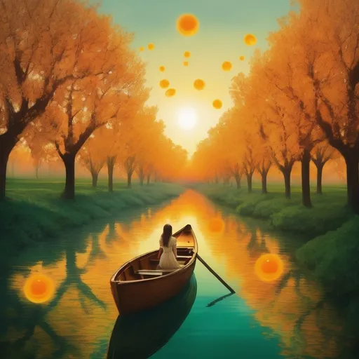 Prompt: Picture yourself in a boat on a river
With tangerine trees and marmalade skies
Somebody calls you, you answer quite slowly
A girl with kaleidoscope eyes

Cellophane flowers of yellow and green
Towering over your head
Look for the girl with the sun in her eyes

