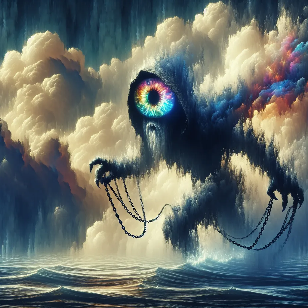 Prompt: You've seen them walking on the water
You've seen flying through the sky
They were frightening in the darkness
They had rainbows in their eyes
Oh the chains are on