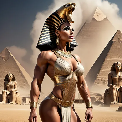 Prompt: （Full body image)In ancient Egypt, a gorgeous muscular 35-year-old Egyptian drag queen bodybuilder, dressed in flowing formal attire, standing with the majestic Great Sphinx in the background, receiving the admiration of the people. Digital art, hyper detailed, ultra realistic, highly detailed, surreal heavy mist,

Perfect studio lighting, perfect shading, impeccable contrast, HDR, UHD, high res, 64k
