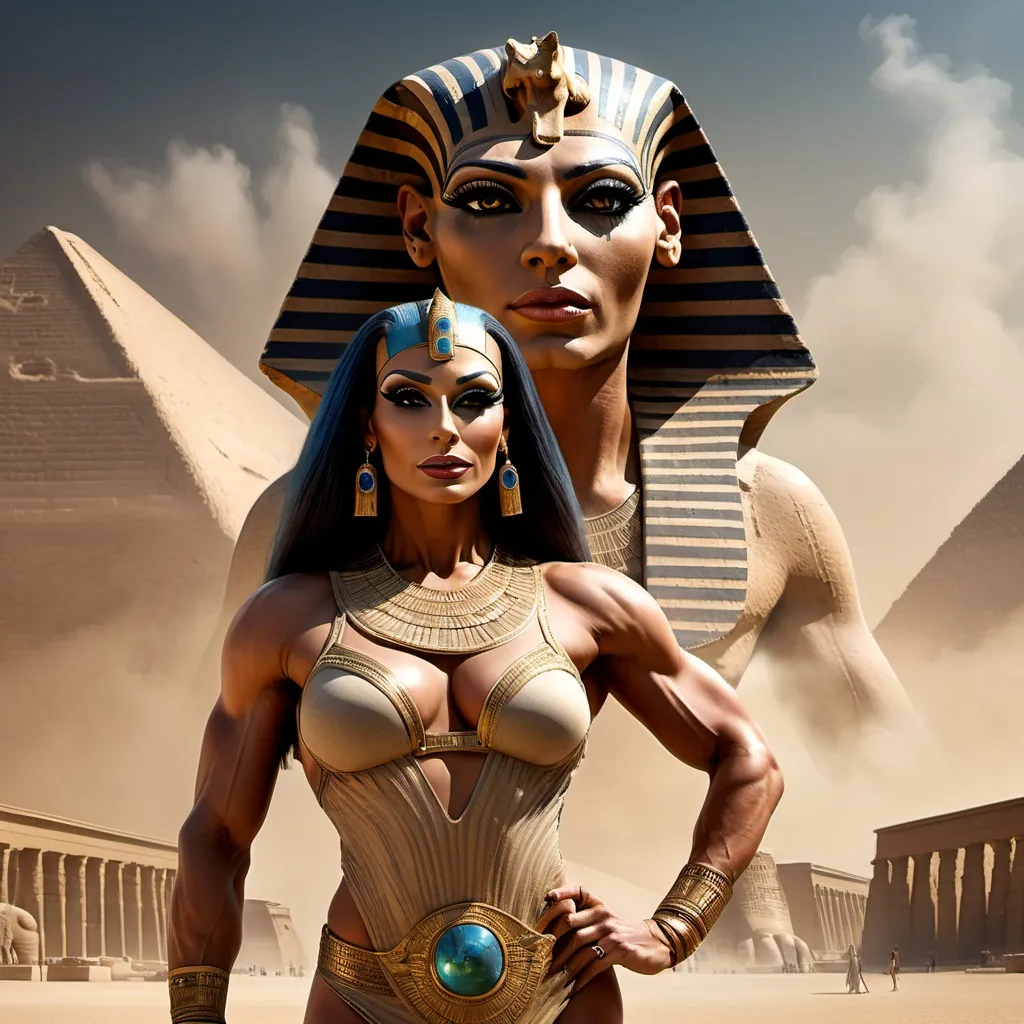 Prompt: （Full body image)In ancient Egypt, a gorgeous muscular 35-year-old Egyptian drag queen bodybuilder, dressed in flowing formal attire, standing with the majestic Great Sphinx in the background, receiving the admiration of the people. Digital art, hyper detailed, ultra realistic, highly detailed, surreal heavy mist,

Perfect studio lighting, perfect shading, impeccable contrast, HDR, UHD, high res, 64k
