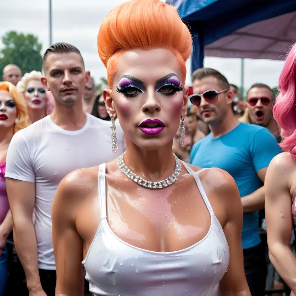 Prompt: Drag queen beauty contest and wet t-shirt contest