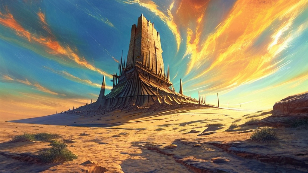 Prompt: Hot wind, moving fast across the desert
We feel that our time has arrived
The world spins, while we put his dream together
A tower of stone to take him straight to the sky