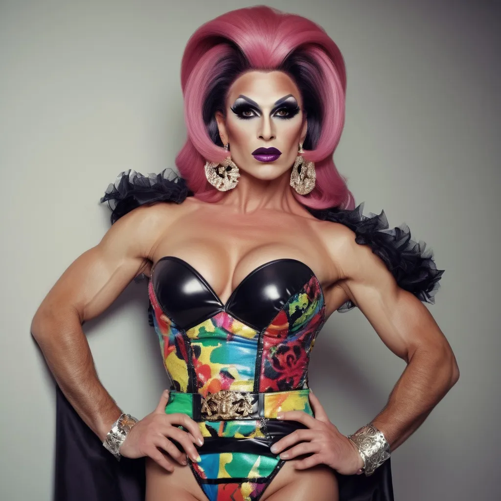 Prompt: Location: Random
Clothing: Random colorful Versace outfits
Hair color: Random 
Hair length: Random

Photograph of a handsome man dressed up as a Gorgeous muscular 35-year-old Slovenian drag queen (drag queen facial features), big busom, dark eye makeup, dark lipstick, 8 inch stiletto high heel shoes. 