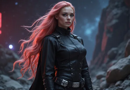 Prompt: (starwars universe), (steampunk uniform),
(jedi), (hyper-realistic gorgeous muscular 35-year-old French drag queen bodybuilder), (very long flowing hair), (black high-tech clothes), (space backdrop), (futuristic world), ethereal ambiance, influenced by catholic art, (cinematic lighting), mysterious atmosphere, deep starscape, vibrant cosmic colors, blending tradition with modernity, enchanting presence, inviting gaze, intricate technologies surrounding her, ultra-detailed, HD quality.