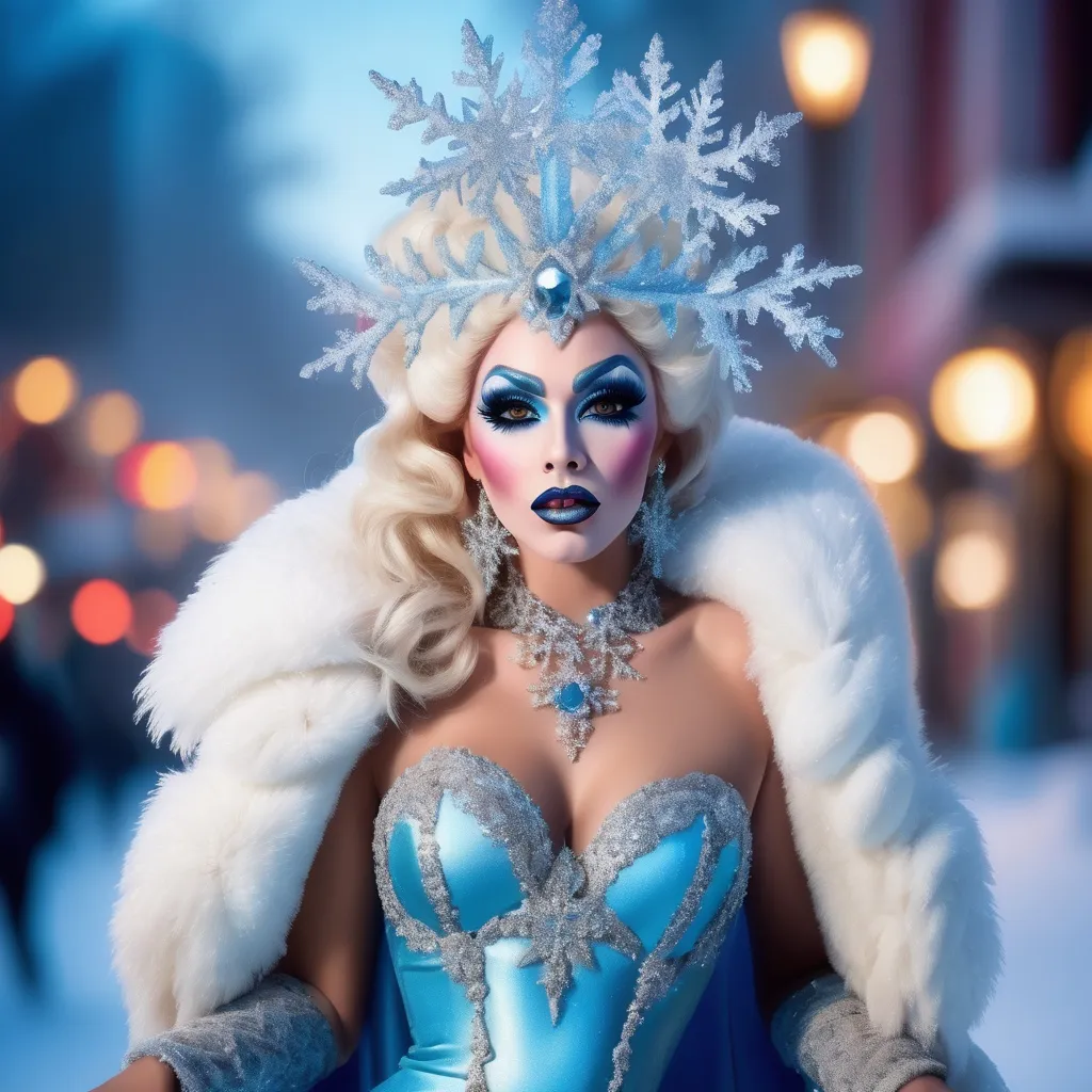 Prompt: A high definition hyper-detail live action digital photograph of a Drag snow queen