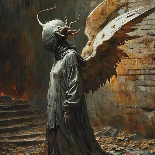 Prompt: Fallen angel, waiting for the prey
The devil has come to take a maimed away
Penetration of the twisted mind
The evil is out for the weak and blind