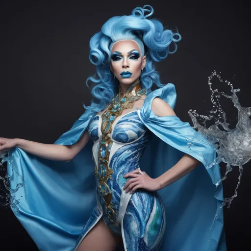 Prompt: Water and earth(earth not as a planet) mage, human, drag queen
