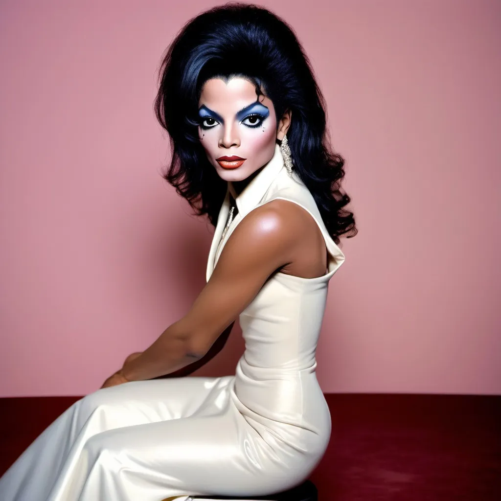 Prompt: Gorgeous 25-year-old drag queen Michael Jackson in gown and 8 inch stiletto high heel shoes