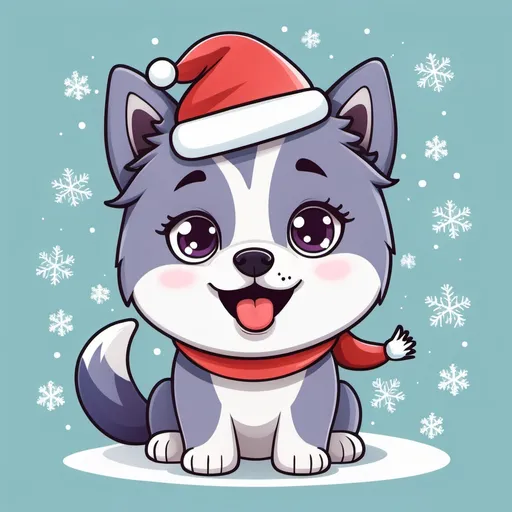 Prompt: kawaii husky christmas cartoon style
