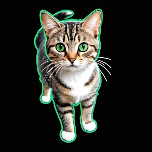 Prompt: Same cat as input image, T-shirt print, cartoon style, green background