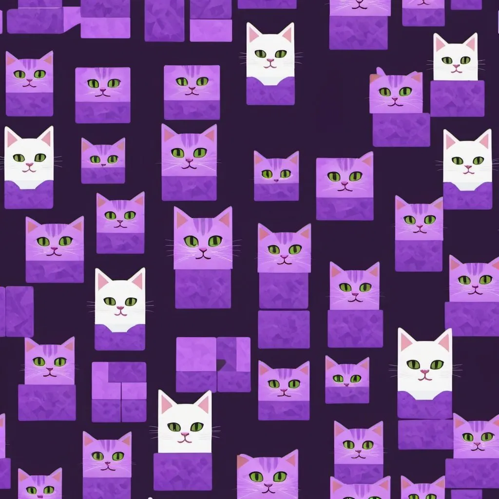 Prompt: Cats farming purple blocks 