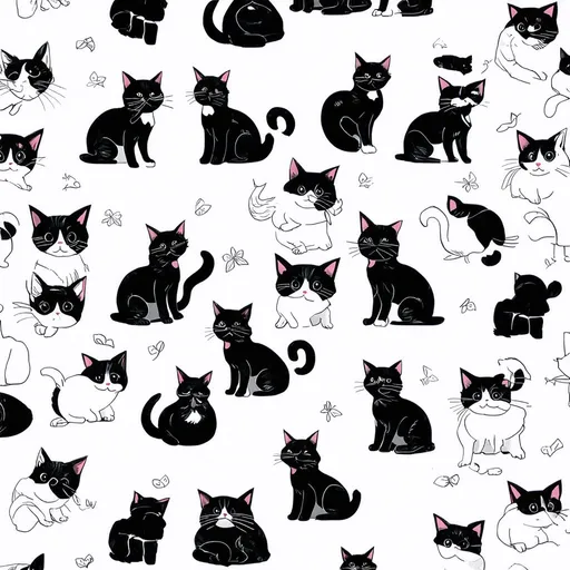 Prompt: CAT WALLPAPER CARTOON black and white repeatable

