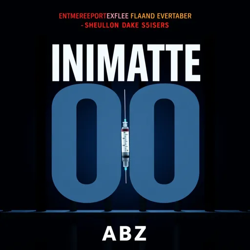 Prompt: So the title of my book Is inmate 00 so make it pretty dark with blue and navy and make the background have bars and somewhere add a needle with an injection and put the name ABZI as the author