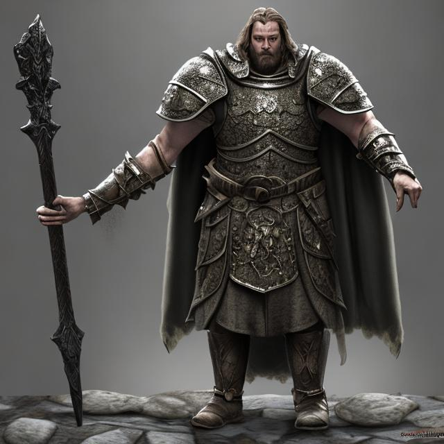 Prompt: Fantasy. medieval. Human. Stone-arms.
Male. heavy cloak