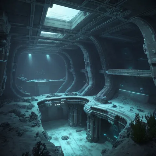 Prompt: Deep Underwater trench futuristic Scientific Station  