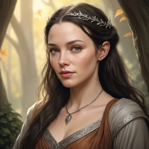 Prompt: hyper-realistic Arwen, fantasy character art, illustration,  warm tone