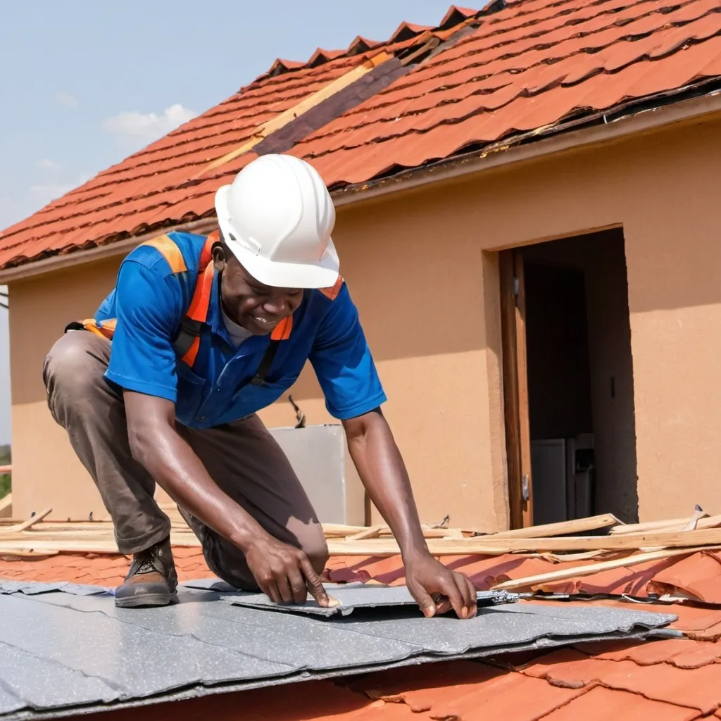 Prompt: African engineer roofing a house