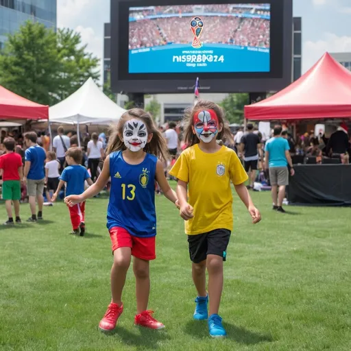 Prompt: Outdoor soccer festival and watch party with face painting, inflatable soccer games, a DJ, and a big screen playing the Euro Cup Final on The Plaza at Tysons Corner Center Mall in Tysons, VA






