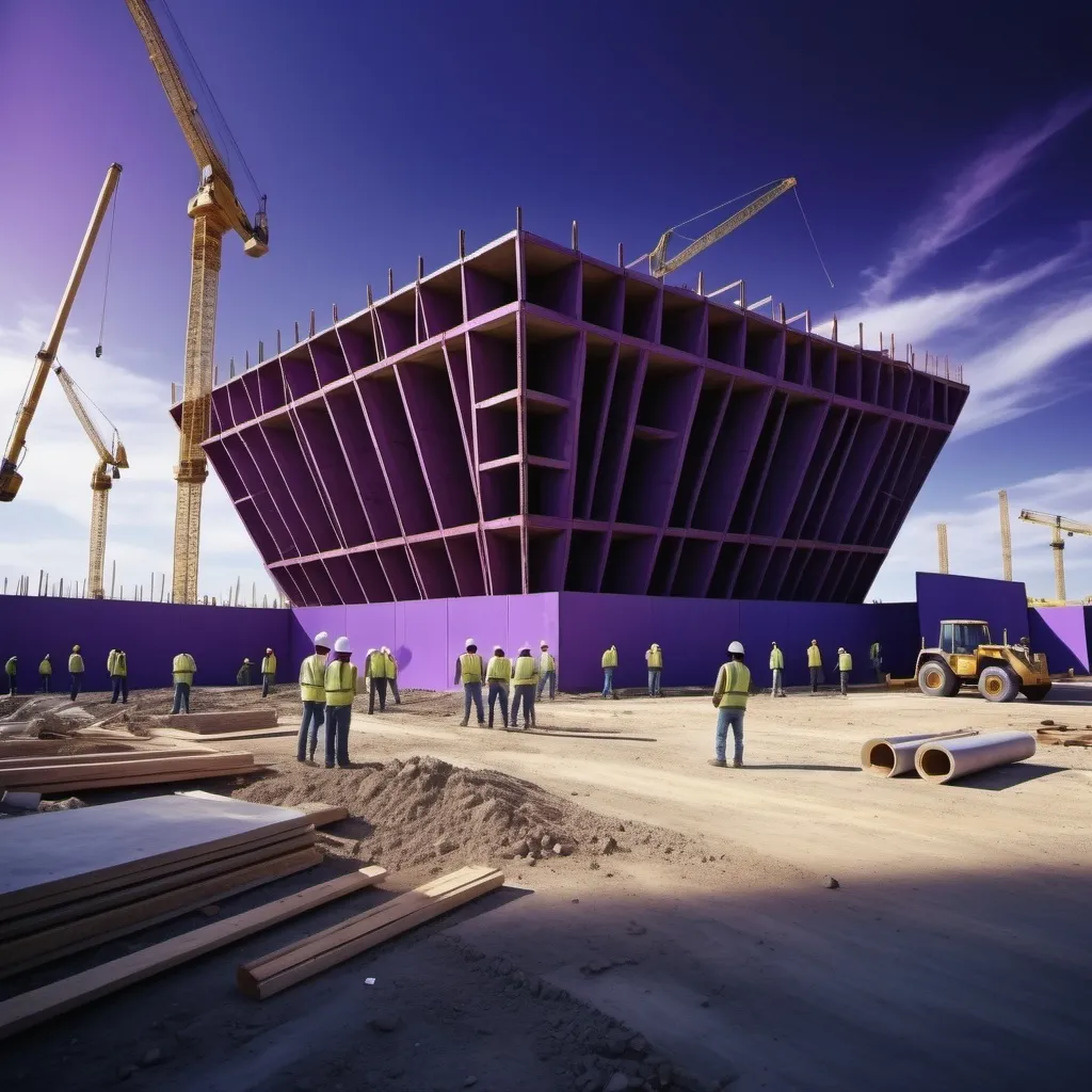 Prompt: a purple and blue pentagon being built