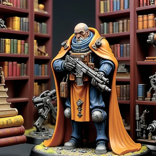 Prompt: moebius 40k dark mute autumn colors librarians prayers mechanicum male guns books