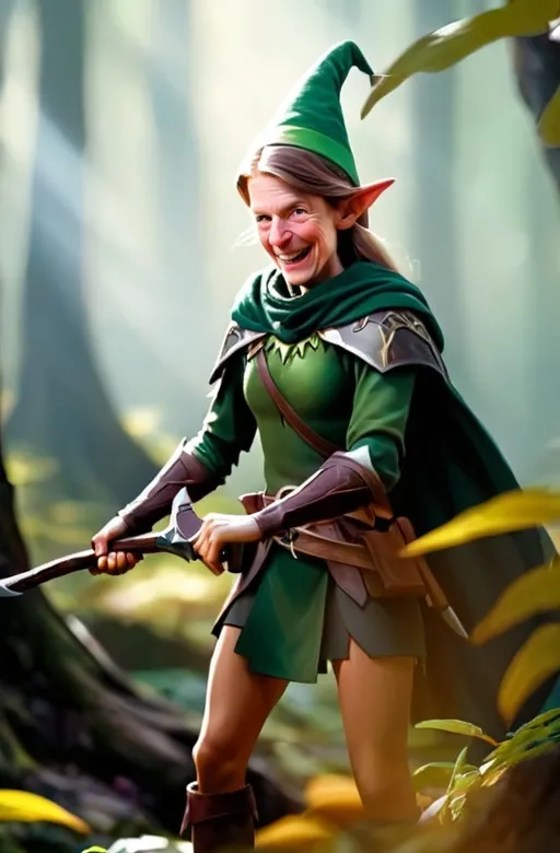 Prompt: Elf ranger in a mystical forest around sunlight