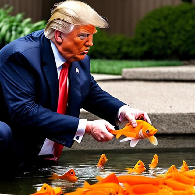 Prompt: Trump feeding his goldfish