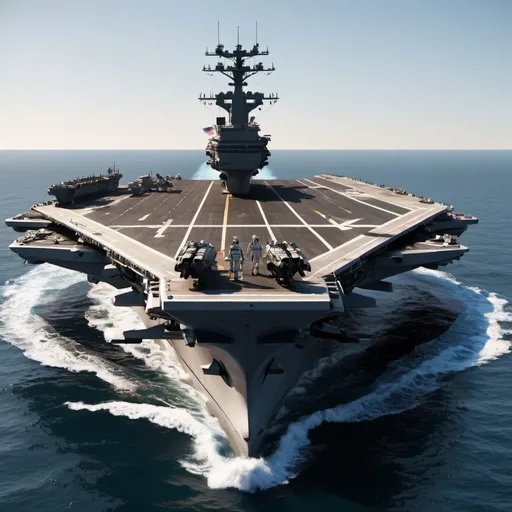 Prompt: An CGI-style aircraft carrier with a robotic crew