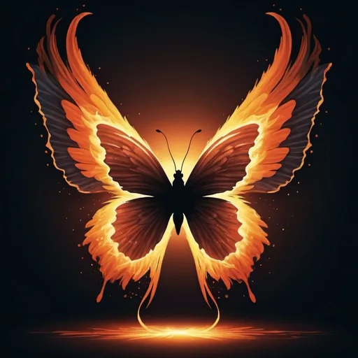 Prompt: Create a silhouette of a butterfly and put a phoenix spreading it’s wings inside if the butterfly silhouette